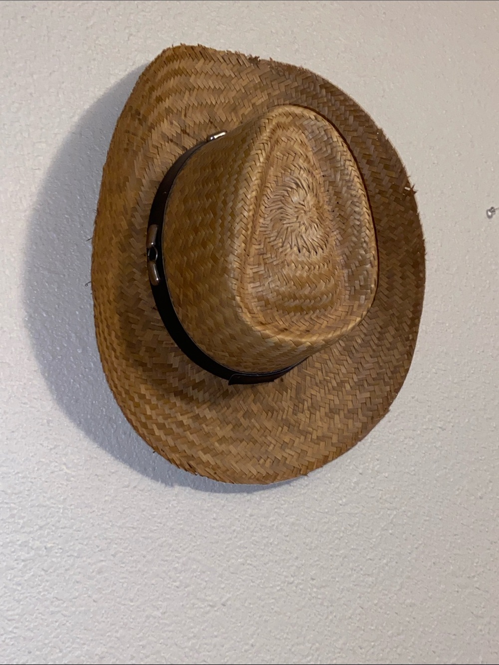 Mary Jane Tan Straw Fedora with Black Band Used Gus Condition